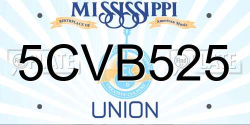 5CVB525 Mississippi License Plate