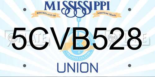 5CVB528 Mississippi License Plate