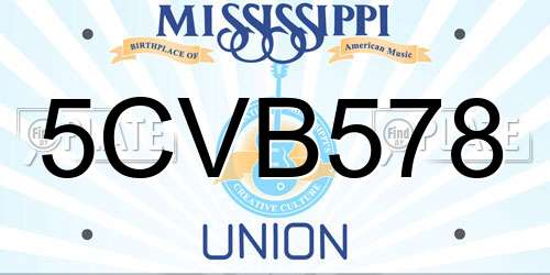 5CVB578 Mississippi License Plate