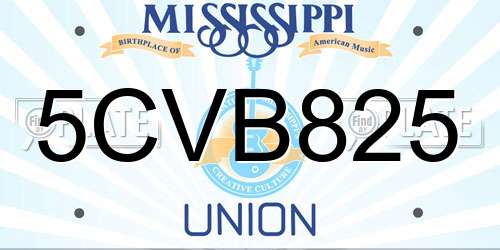 5CVB825 Mississippi License Plate