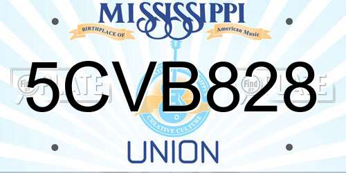 5CVB828 Mississippi License Plate