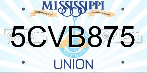 5CVB875 Mississippi License Plate