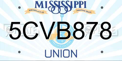 5CVB878 Mississippi License Plate