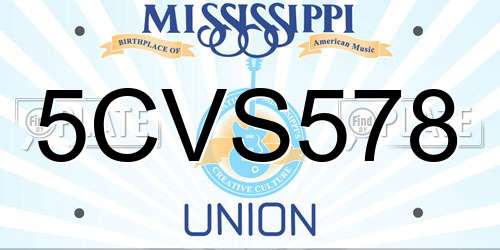 5CVS578 Mississippi License Plate