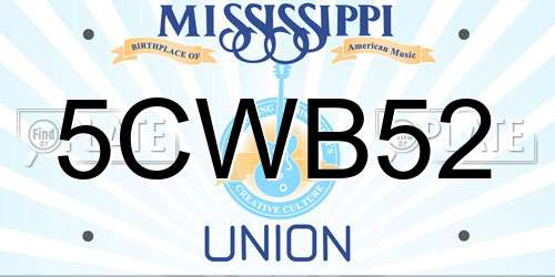 5CWB52 Mississippi License Plate