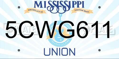 5CWG611 Mississippi License Plate