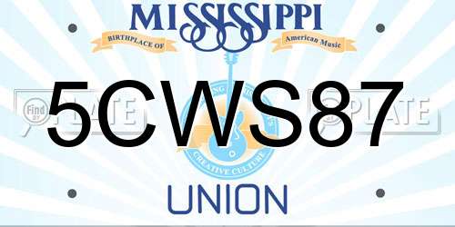 5CWS87 Mississippi License Plate