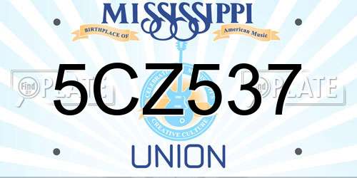 5CZ537 Mississippi License Plate