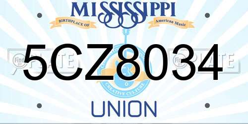 5CZ8034 Mississippi License Plate