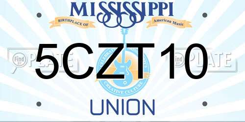 5CZT10 Mississippi License Plate