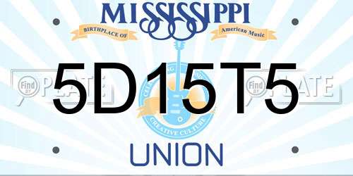 5D15T5 Mississippi License Plate