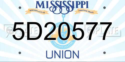 5D20577 Mississippi License Plate