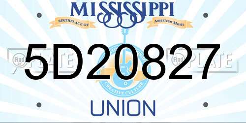 5D20827 Mississippi License Plate