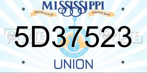 5D37523 Mississippi License Plate