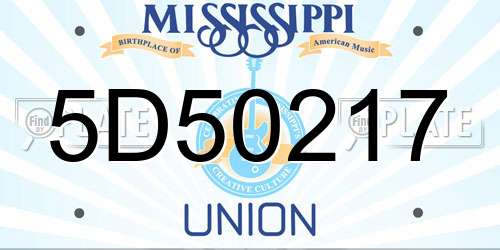 5D50217 Mississippi License Plate