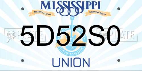5D52S0 Mississippi License Plate