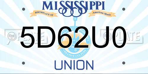 5D62U0 Mississippi License Plate
