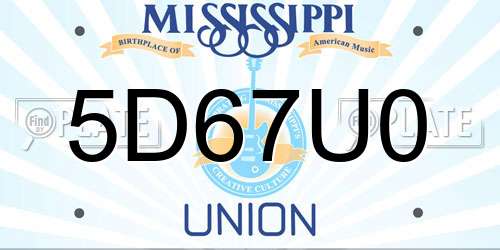 5D67U0 Mississippi License Plate