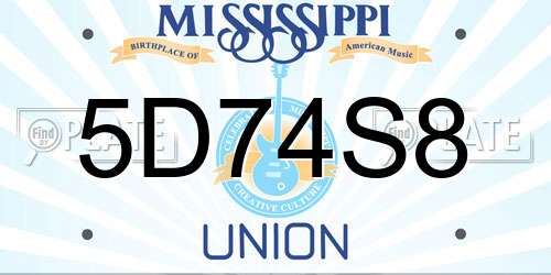 5D74S8 Mississippi License Plate