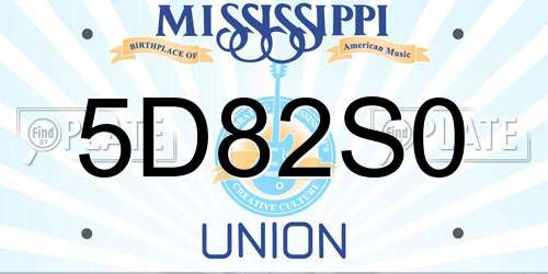 5D82S0 Mississippi License Plate