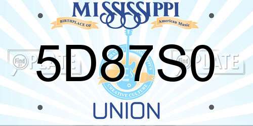 5D87S0 Mississippi License Plate