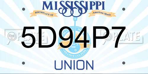 5D94P7 Mississippi License Plate