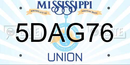 5DAG76 Mississippi License Plate