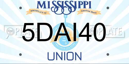 5DAI40 Mississippi License Plate