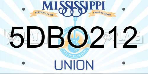 5DBO212 Mississippi License Plate