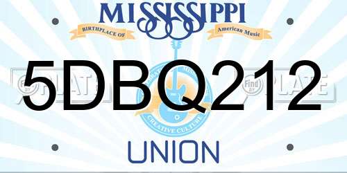5DBQ212 Mississippi License Plate