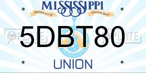 5DBT80 Mississippi License Plate