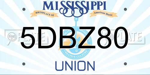 5DBZ80 Mississippi License Plate