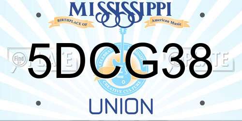5DCG38 Mississippi License Plate