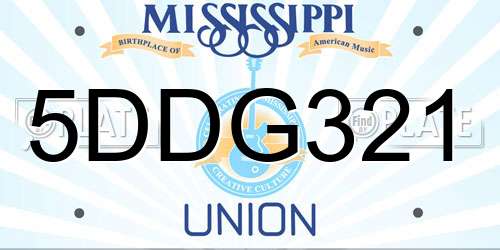 5DDG321 Mississippi License Plate