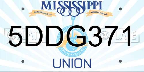 5DDG371 Mississippi License Plate