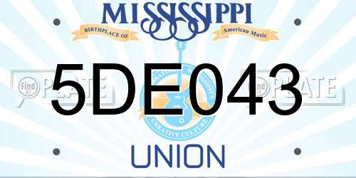 5DE043 Mississippi License Plate