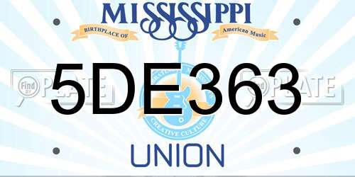 5DE363 Mississippi License Plate