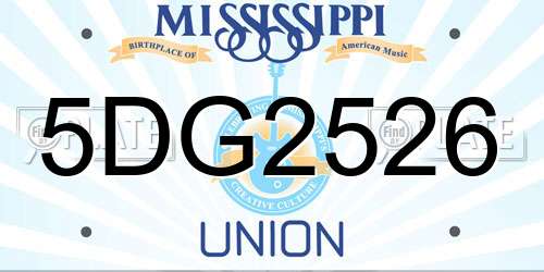 5DG2526 Mississippi License Plate