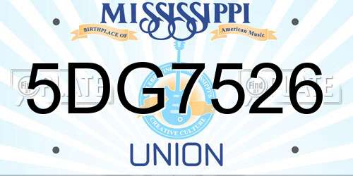 5DG7526 Mississippi License Plate