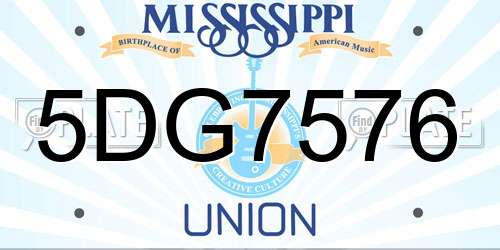 5DG7576 Mississippi License Plate