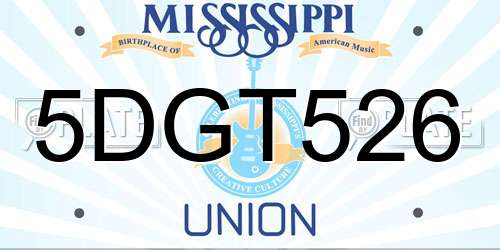 5DGT526 Mississippi License Plate