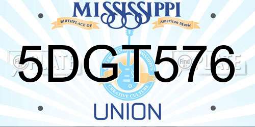 5DGT576 Mississippi License Plate
