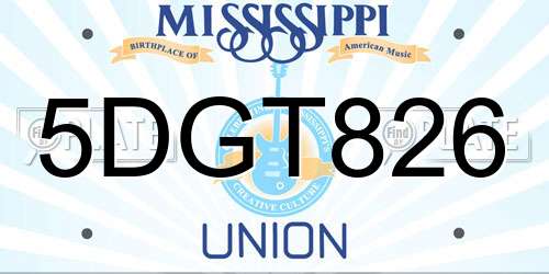 5DGT826 Mississippi License Plate