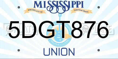 5DGT876 Mississippi License Plate