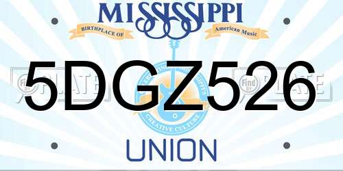 5DGZ526 Mississippi License Plate
