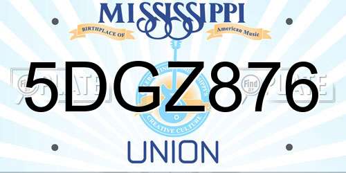 5DGZ876 Mississippi License Plate