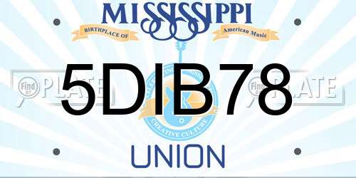 5DIB78 Mississippi License Plate