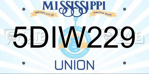 5DIW229 Mississippi License Plate