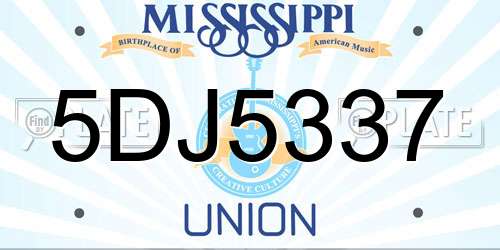 5DJ5337 Mississippi License Plate