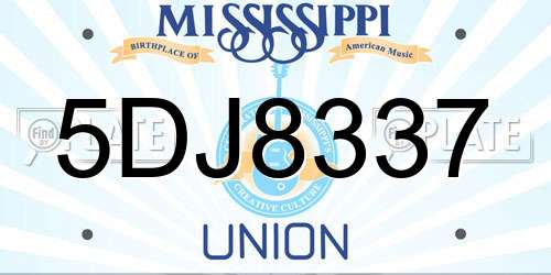 5DJ8337 Mississippi License Plate